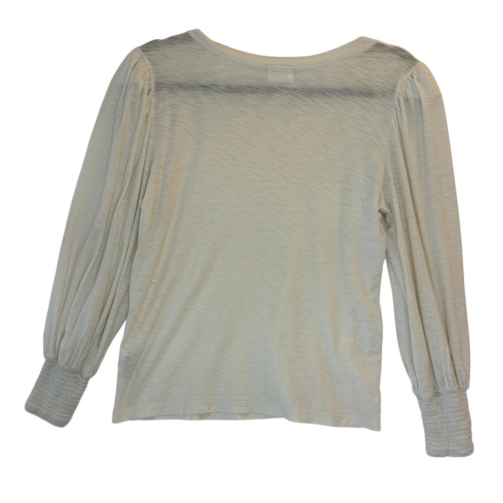 Nation LTD Puff Sleeve Top Medium Womens Off White Smocked Cuffs Pima Semi Sheer - Picture 5 of 6
